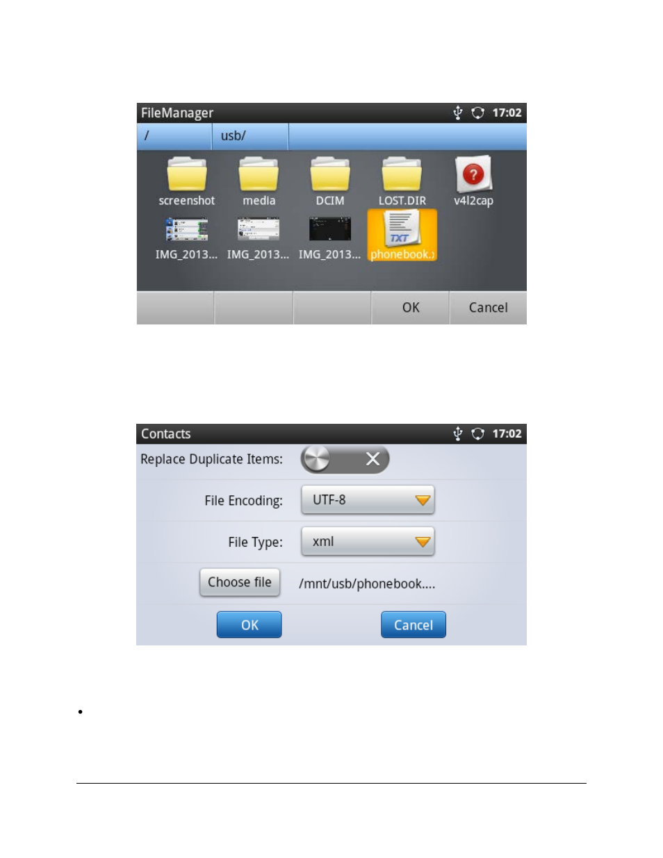 Figure 8: import phone book xml file: choose file, Figure 9: import phone book xml file: import | Grandstream GXP2200 XML Phonebook Guide User Manual | Page 12 / 22