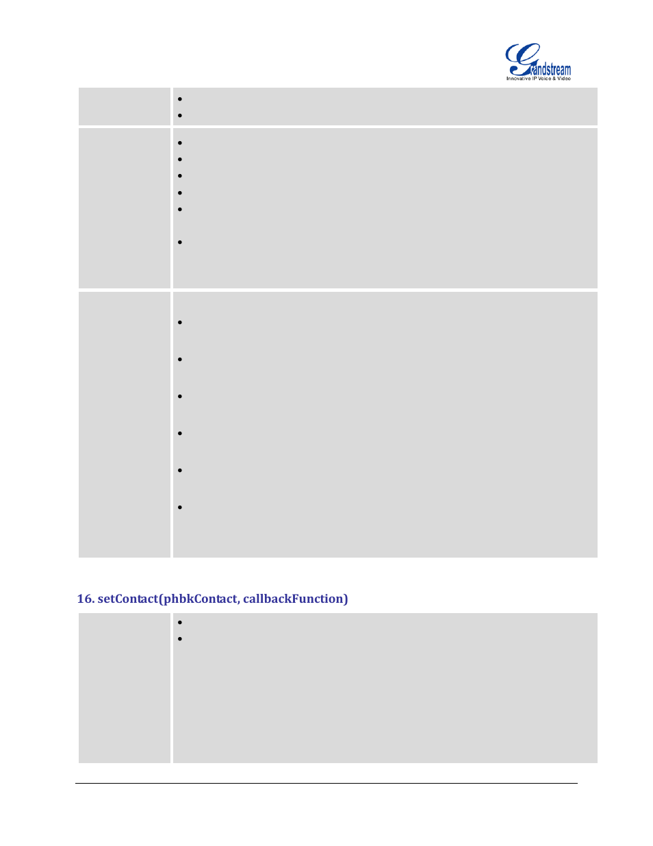 Setcontact(phbkcontact, callbackfunction) | Grandstream GXP2200 GMI Web Service Guide User Manual | Page 15 / 39