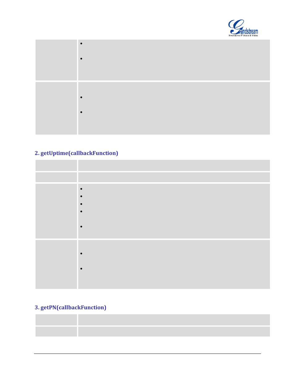 Getuptime(callbackfunction), Getpn(callbackfunction) | Grandstream GXP2200 GMI Web Service Guide User Manual | Page 6 / 39