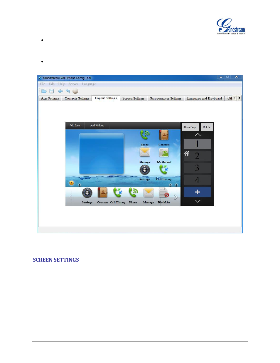 Screen settings, Figure 10: layout settings | Grandstream GXP2200 GUI Customization Guide User Manual | Page 10 / 15