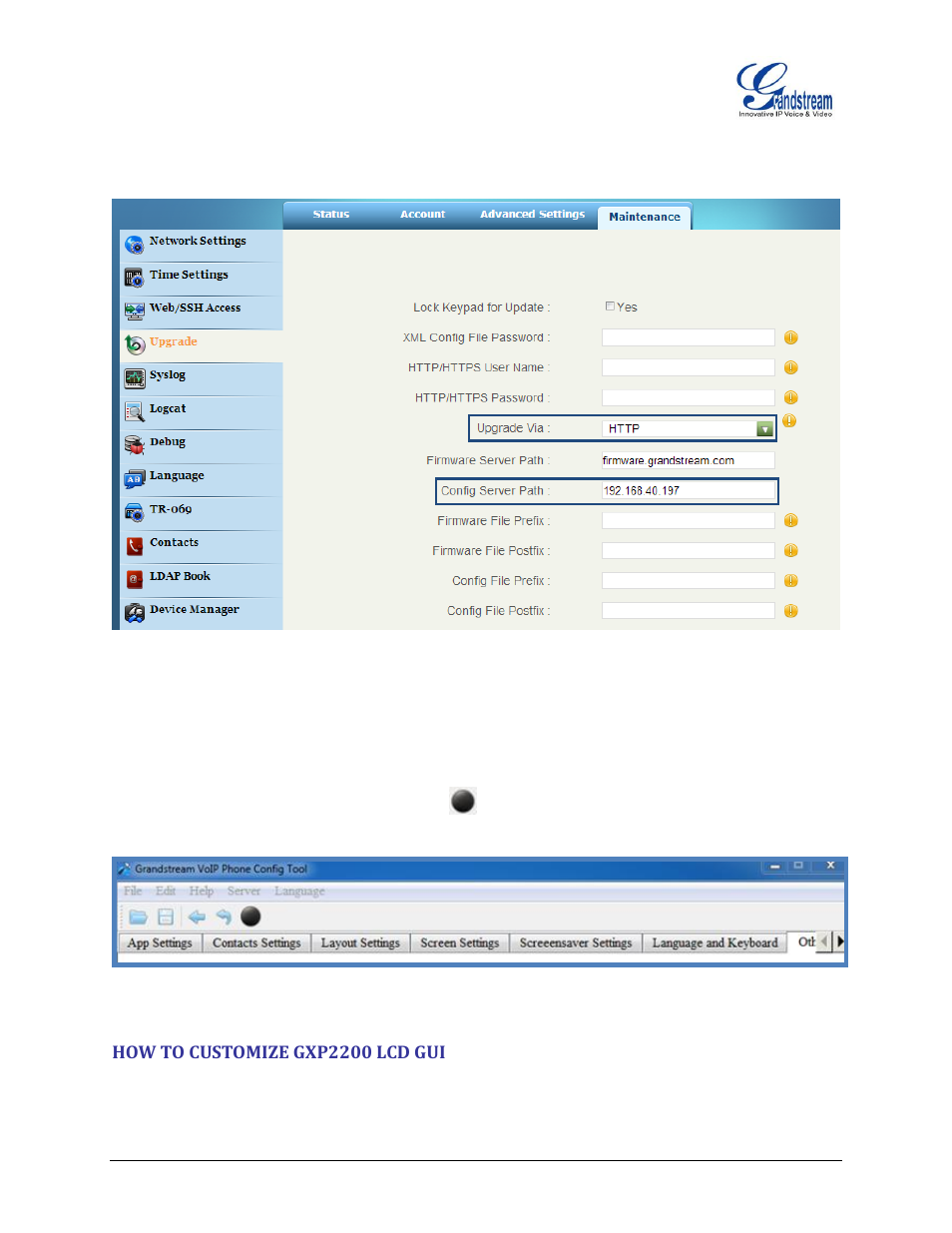 How to customize gxp2200 lcd gui, Figure 3: gxp2200 web gui configuration, Figure 4: turn off http server | Grandstream GXP2200 GUI Customization Guide User Manual | Page 5 / 15