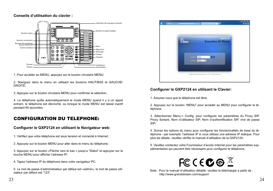 Configuration du telephone, Conseils d’utilisation du clavier, Configurer le gxp2124 en utilisant le clavier | Grandstream GXP2124 Quick Installation Guide User Manual | Page 14 / 23