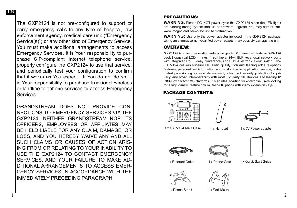 Grandstream GXP2124 Quick Installation Guide User Manual | Page 3 / 23