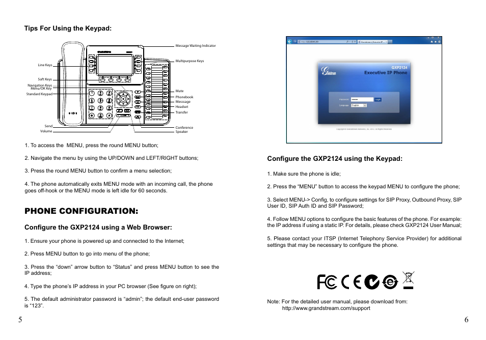 Phone configuration | Grandstream GXP2124 Quick Installation Guide User Manual | Page 5 / 23