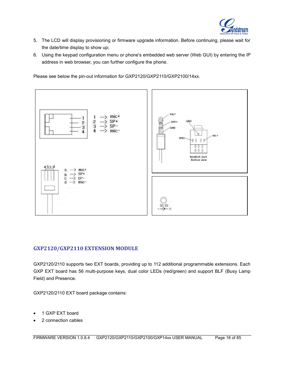 Gxp2120/gxp2110 extension module, Figure 1: gxp2120/gxp2110/gxp2100/gxp14xx pin-out | Grandstream GXP21xx Series User Manual User Manual | Page 20 / 87