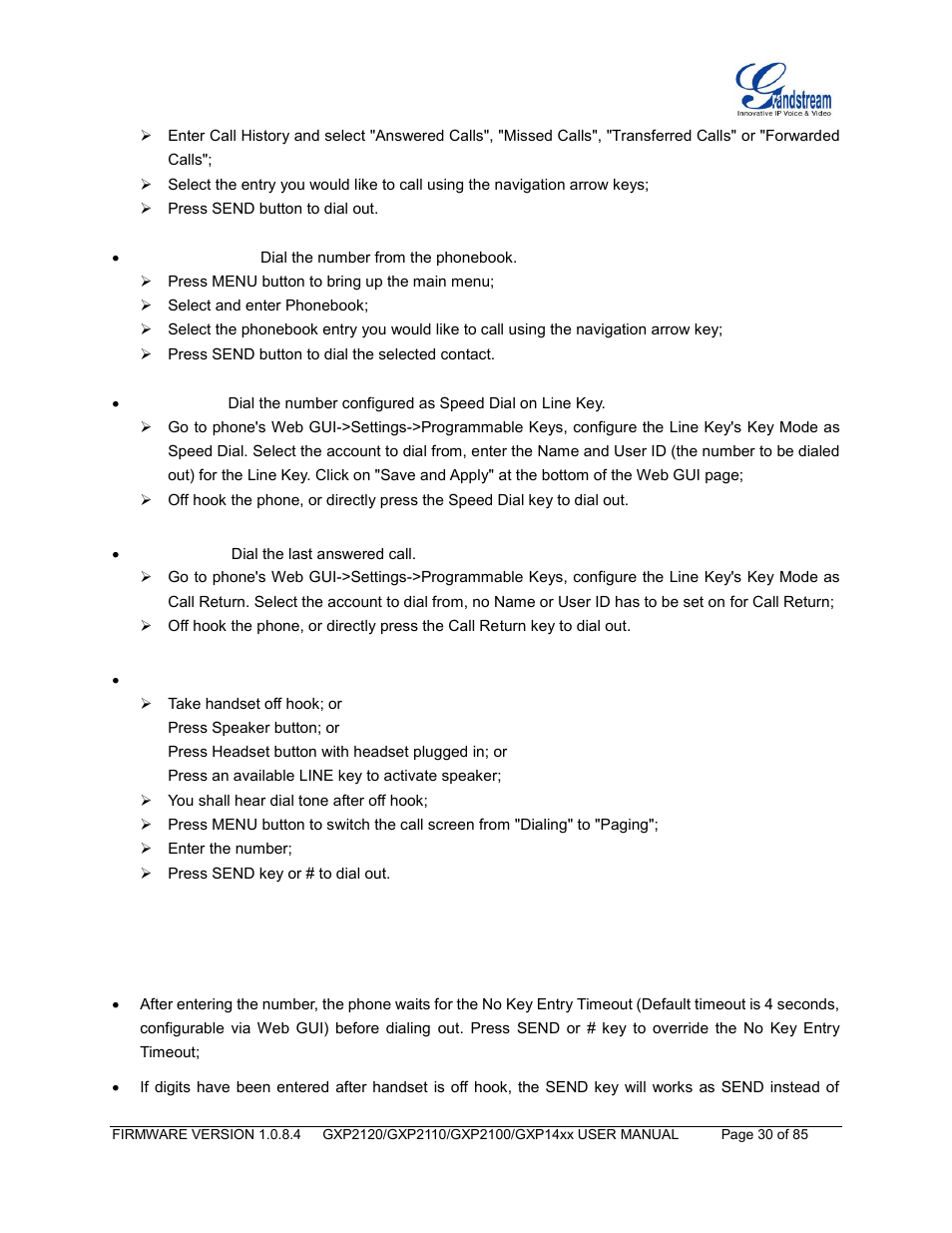 Grandstream GXP21xx Series User Manual User Manual | Page 32 / 87