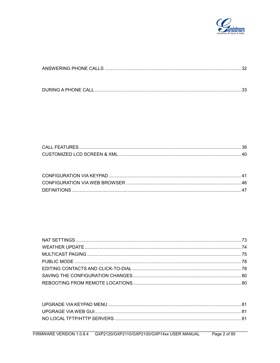 Configuration guide, Upgrading and provisioning | Grandstream GXP21xx Series User Manual User Manual | Page 4 / 87