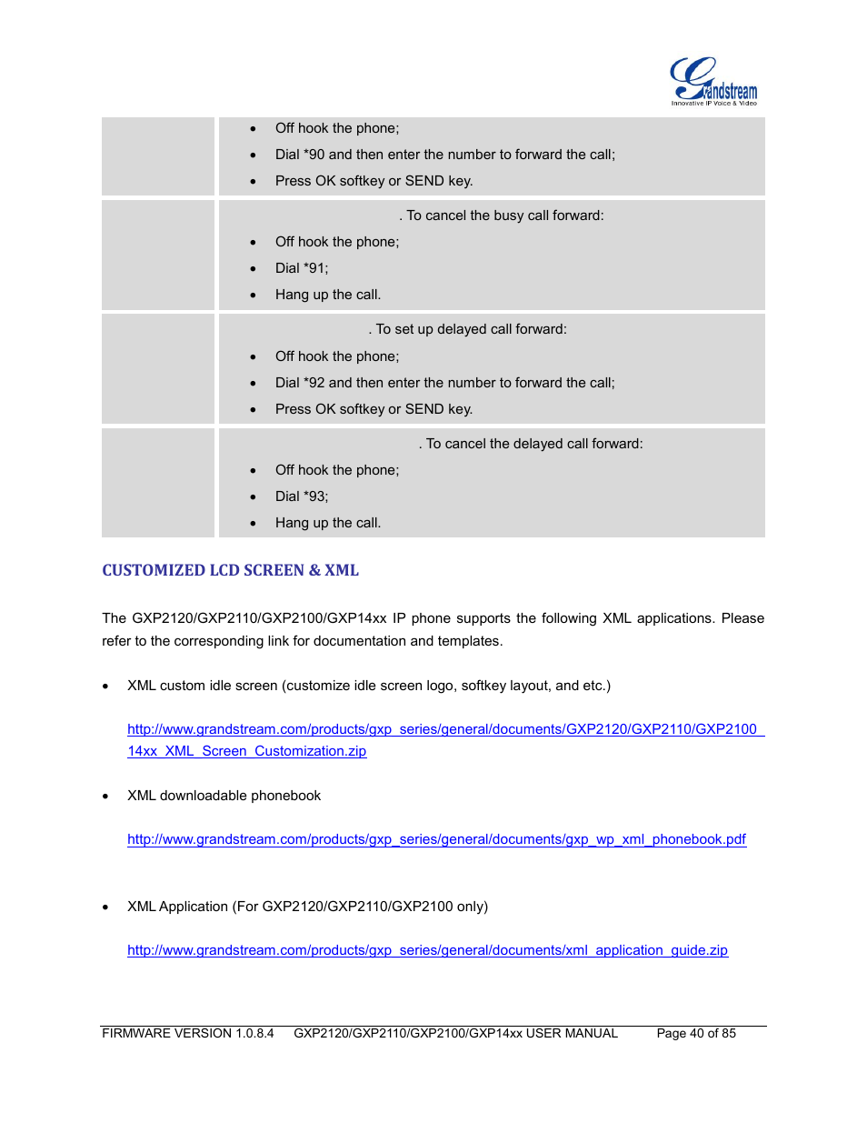 Customized lcd screen & xml | Grandstream GXP21xx Series User Manual User Manual | Page 42 / 87