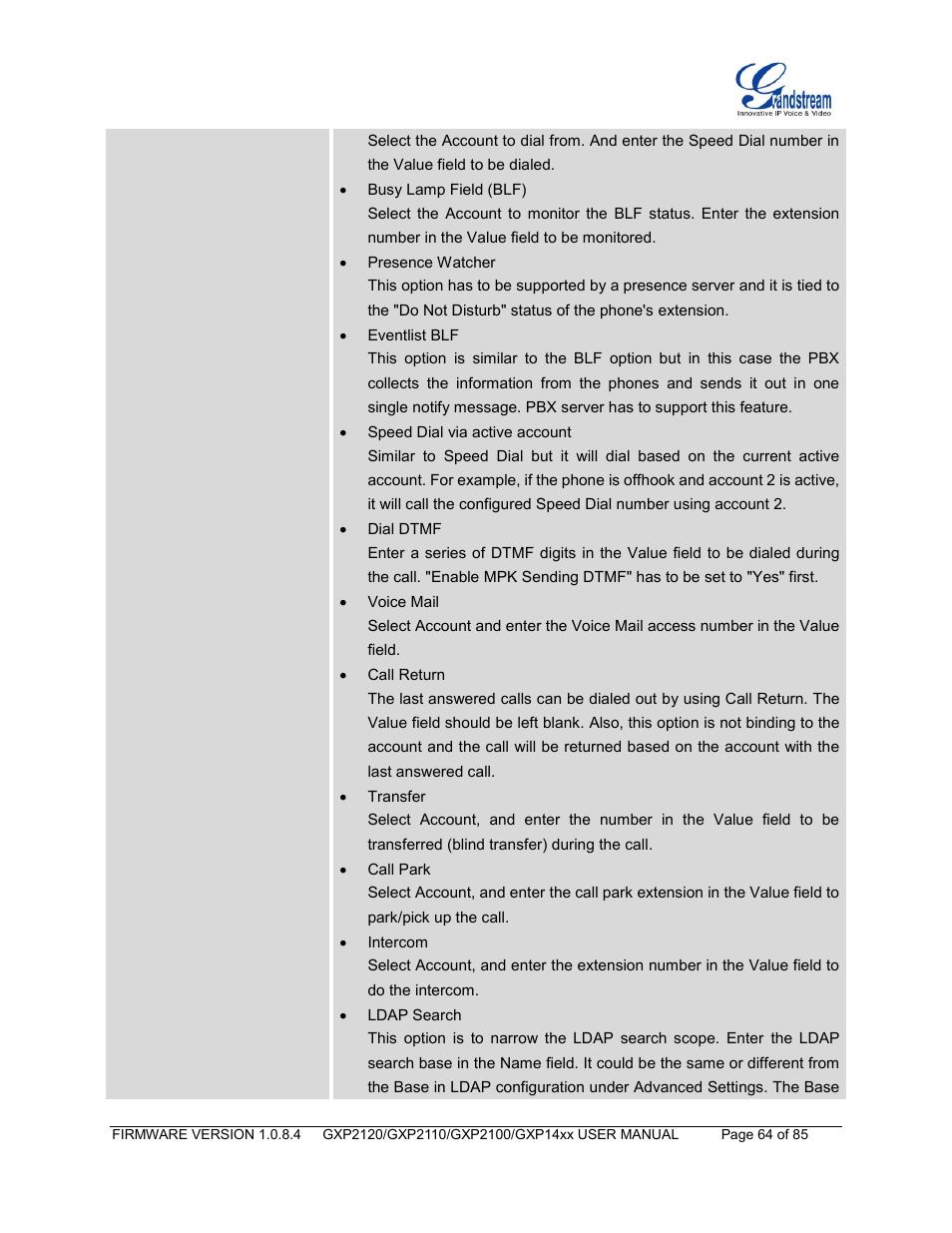 Grandstream GXP21xx Series User Manual User Manual | Page 66 / 87