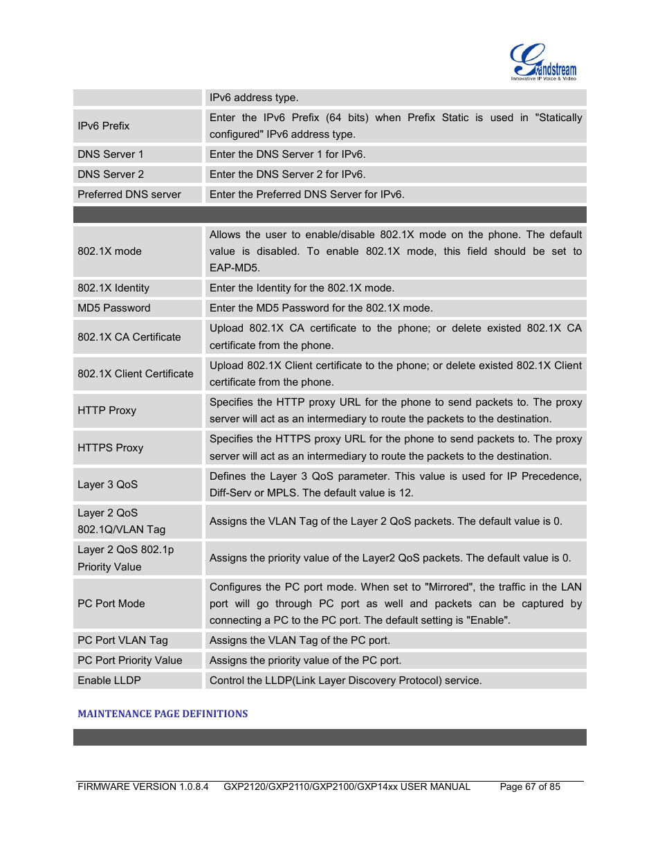 Security | Grandstream GXP21xx Series User Manual User Manual | Page 69 / 87