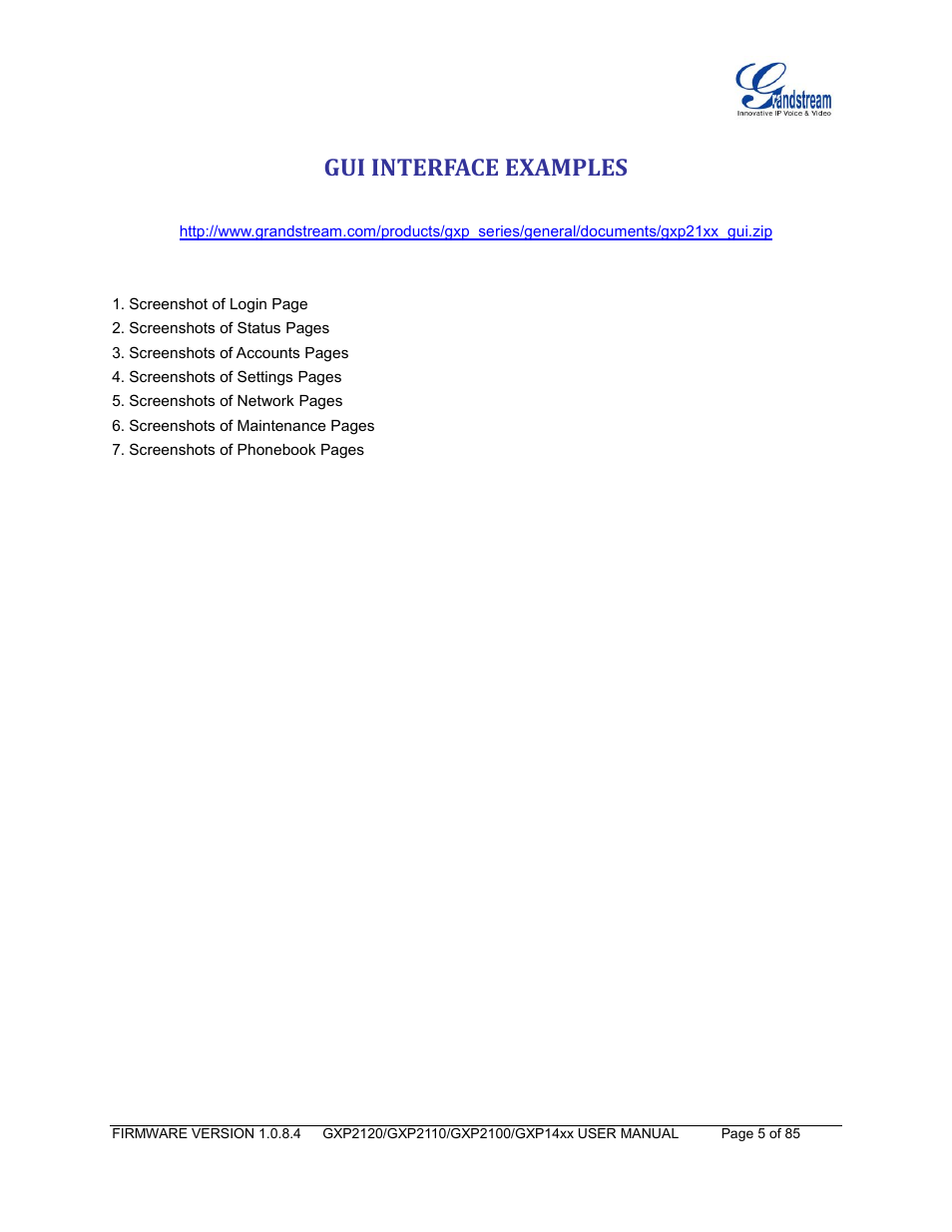 Gui interface examples | Grandstream GXP21xx Series User Manual User Manual | Page 7 / 87