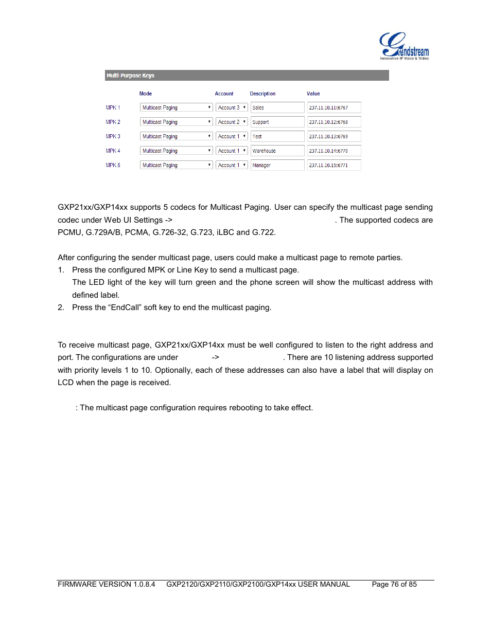 Grandstream GXP21xx Series User Manual User Manual | Page 78 / 87