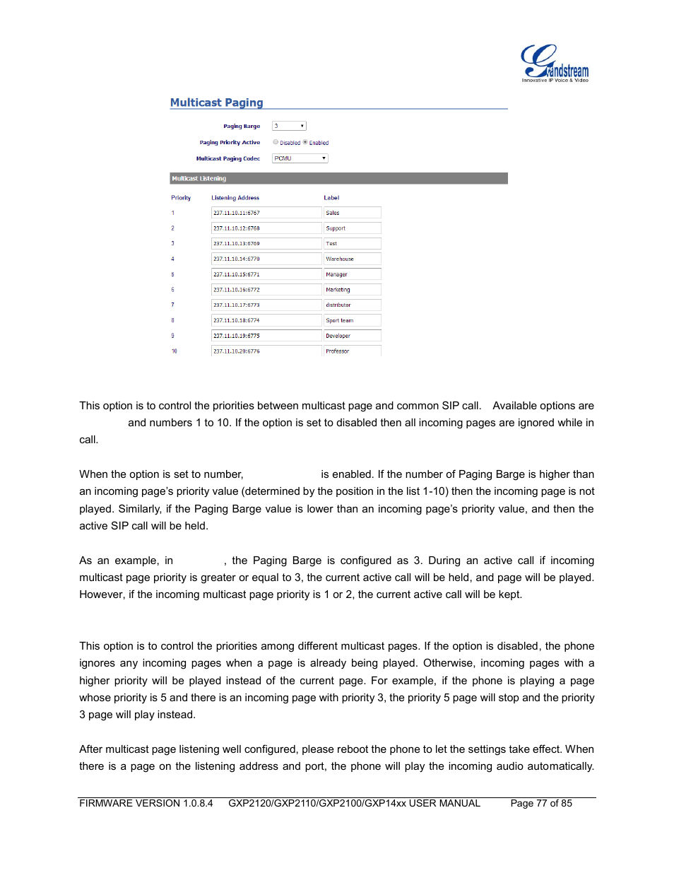Grandstream GXP21xx Series User Manual User Manual | Page 79 / 87