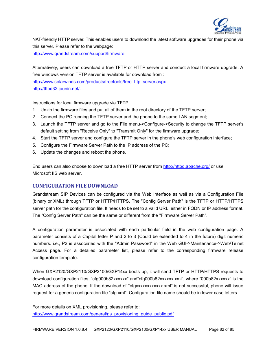 Configuration file download | Grandstream GXP21xx Series User Manual User Manual | Page 84 / 87