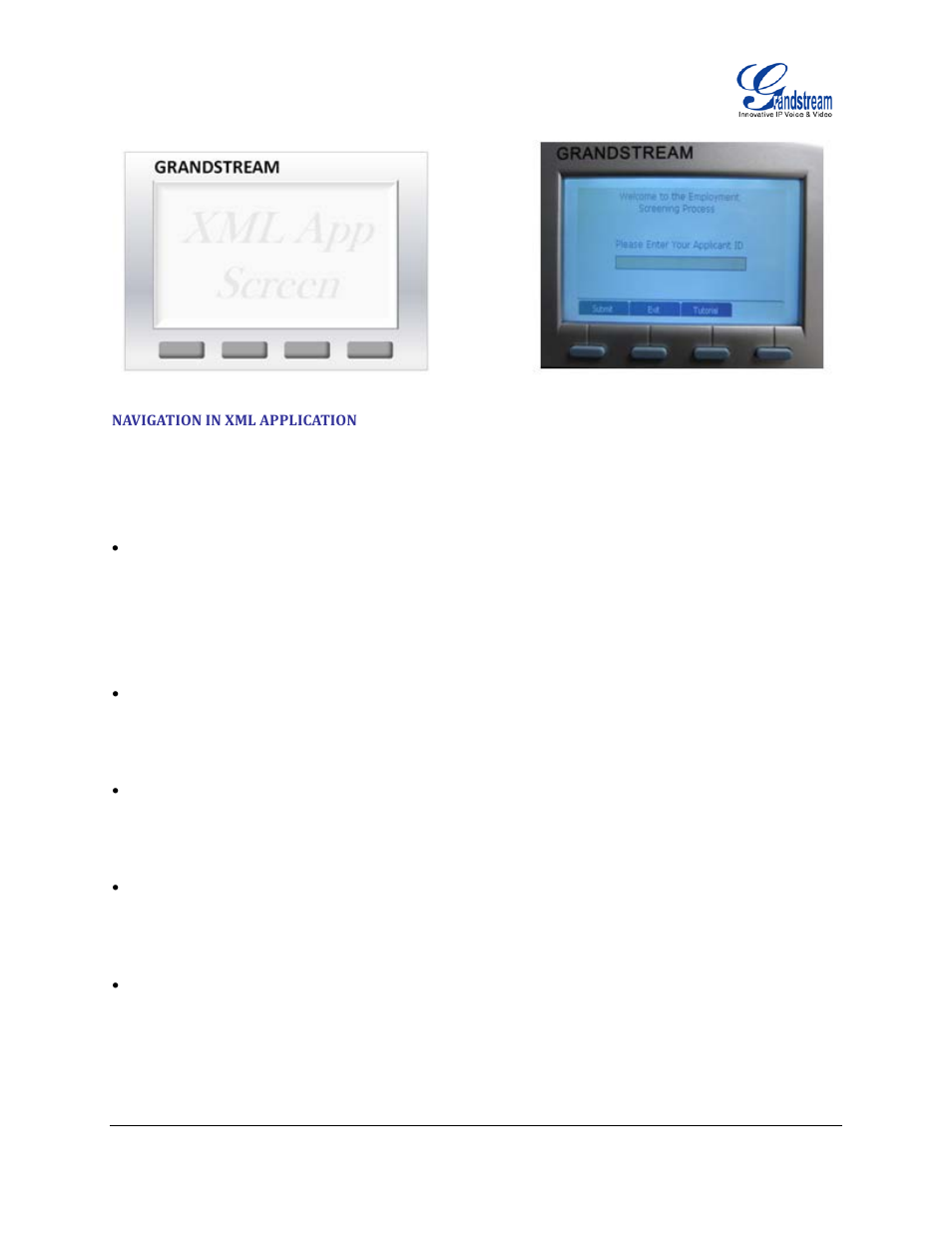 Navigation in xml application | Grandstream GXP21xx XML Application Guide User Manual | Page 10 / 36