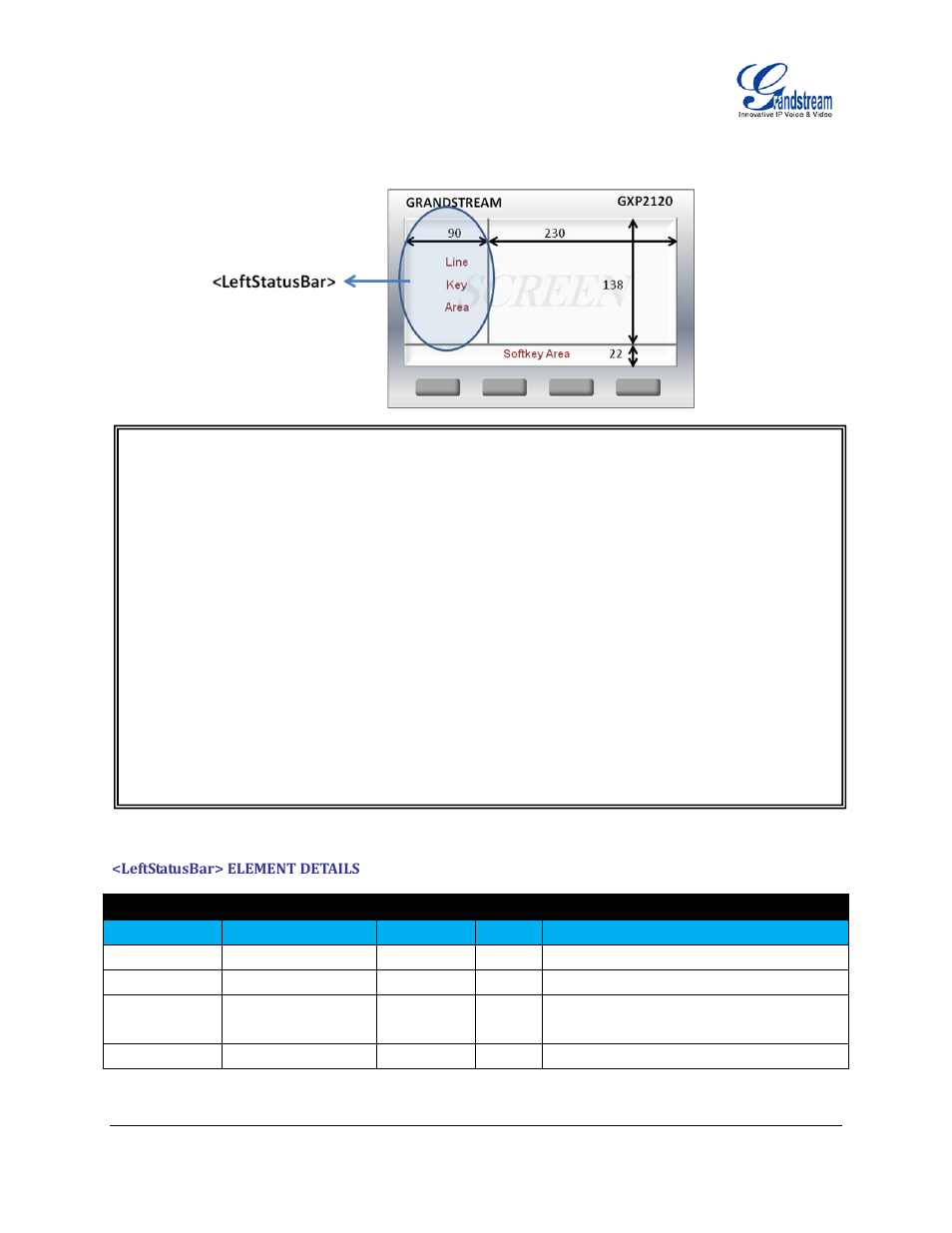 Leftstatusbar> element details | Grandstream GXP21xx XML Application Guide User Manual | Page 17 / 36