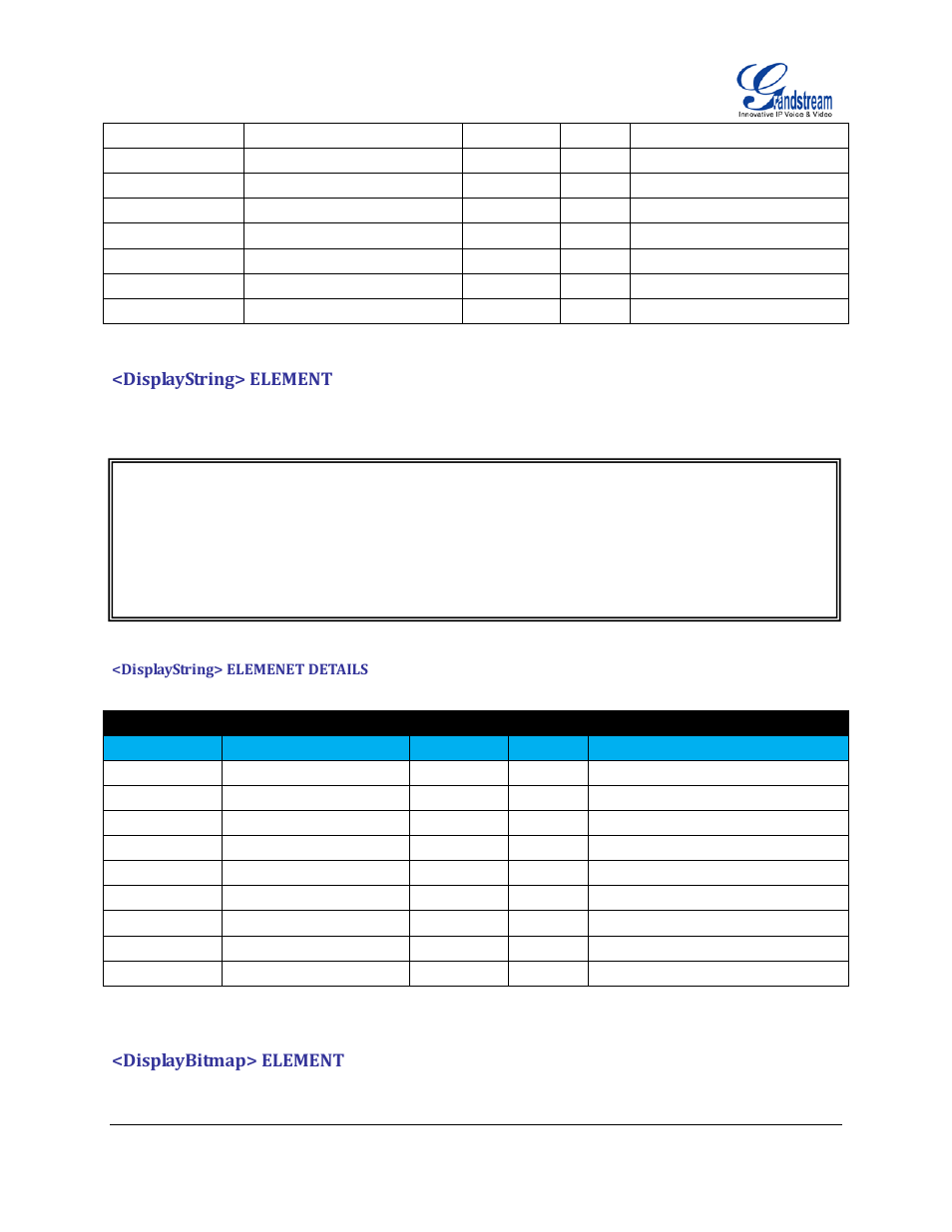 Displaystring> element, Displaystring> elemenet details, Displaybitmap> element | Grandstream GXP21xx XML Application Guide User Manual | Page 21 / 36