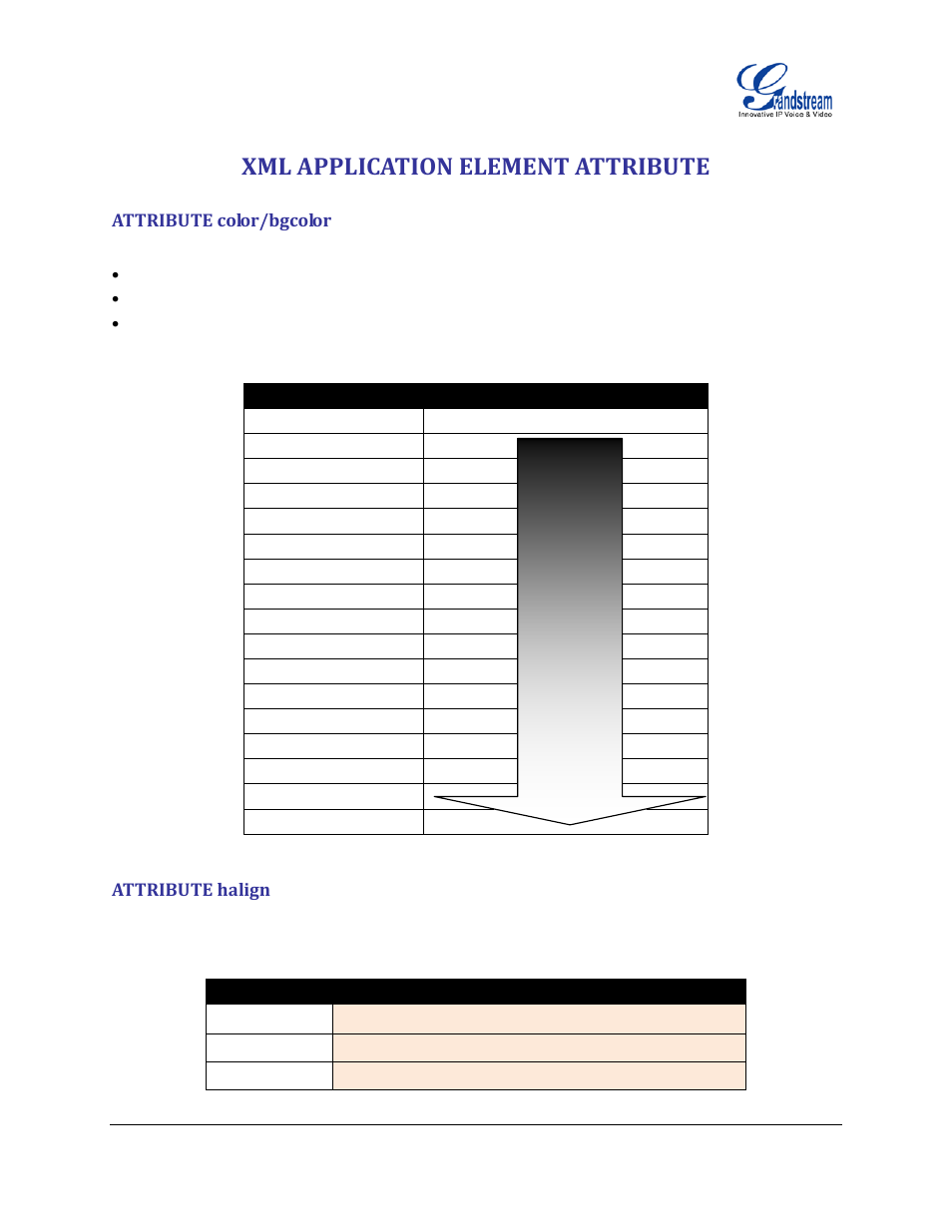 Xml application element attribute, Attribute color/bgcolor, Attribute halign | Grandstream GXP21xx XML Application Guide User Manual | Page 33 / 36