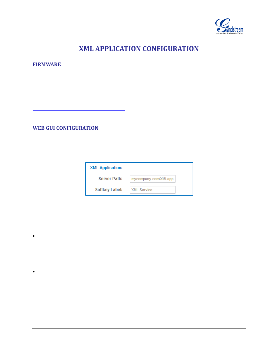 Xml application configuration, Firmware, Web gui configuration | Grandstream GXP21xx XML Application Guide User Manual | Page 7 / 36