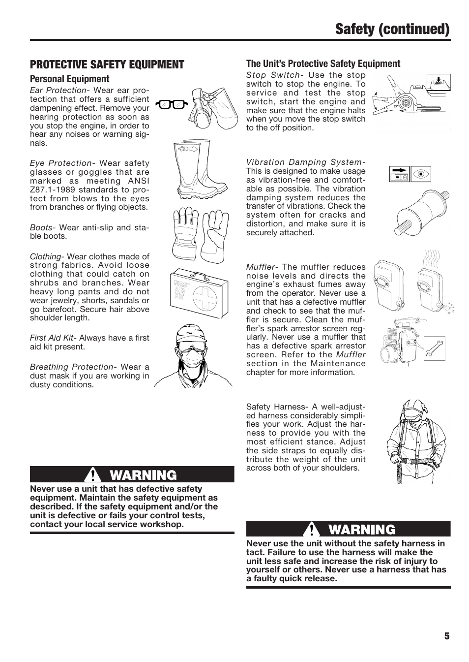 Safety (continued), Protective safety equipment | Cub Cadet BB40 User Manual | Page 5 / 16