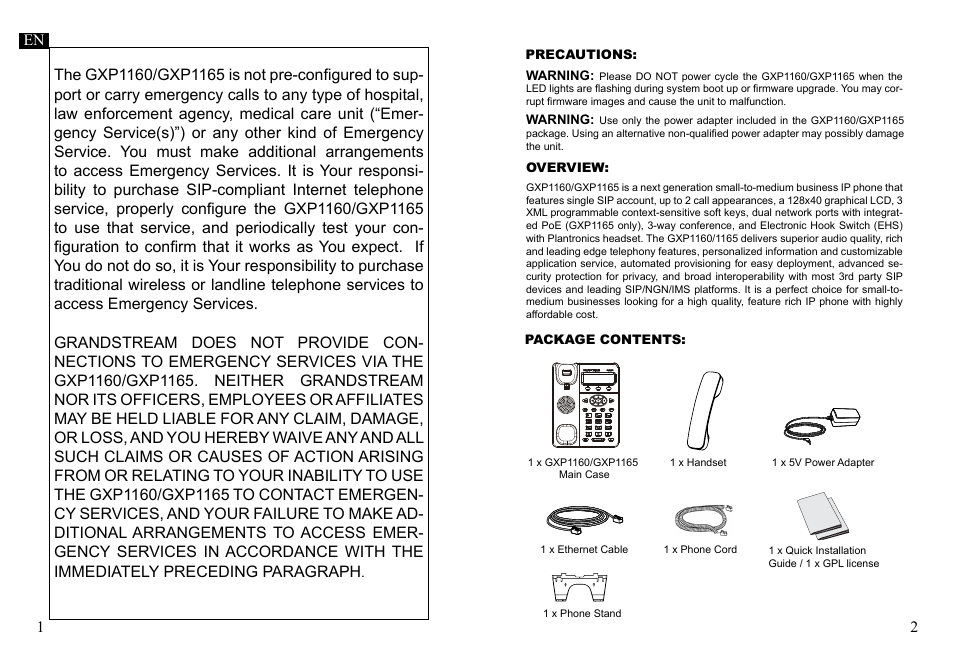 Grandstream GXP1160 Quick Installation Guide User Manual | Page 3 / 23