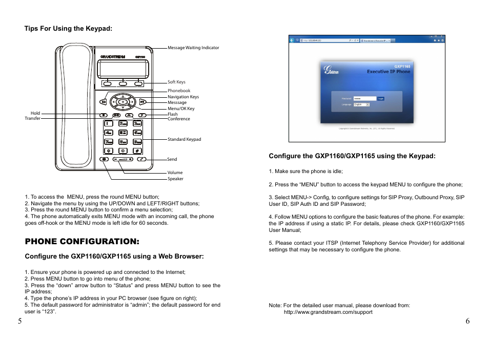 Phone configuration | Grandstream GXP1160 Quick Installation Guide User Manual | Page 5 / 23