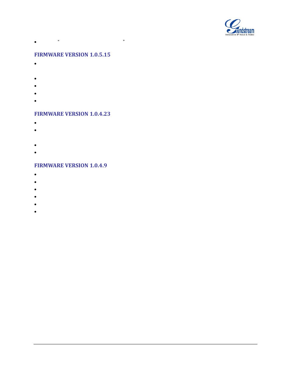 Firmware version 1.0.5.15, Firmware version 1.0.4.23, Firmware version 1.0.4.9 | Grandstream GXP1100 User Manual User Manual | Page 10 / 55