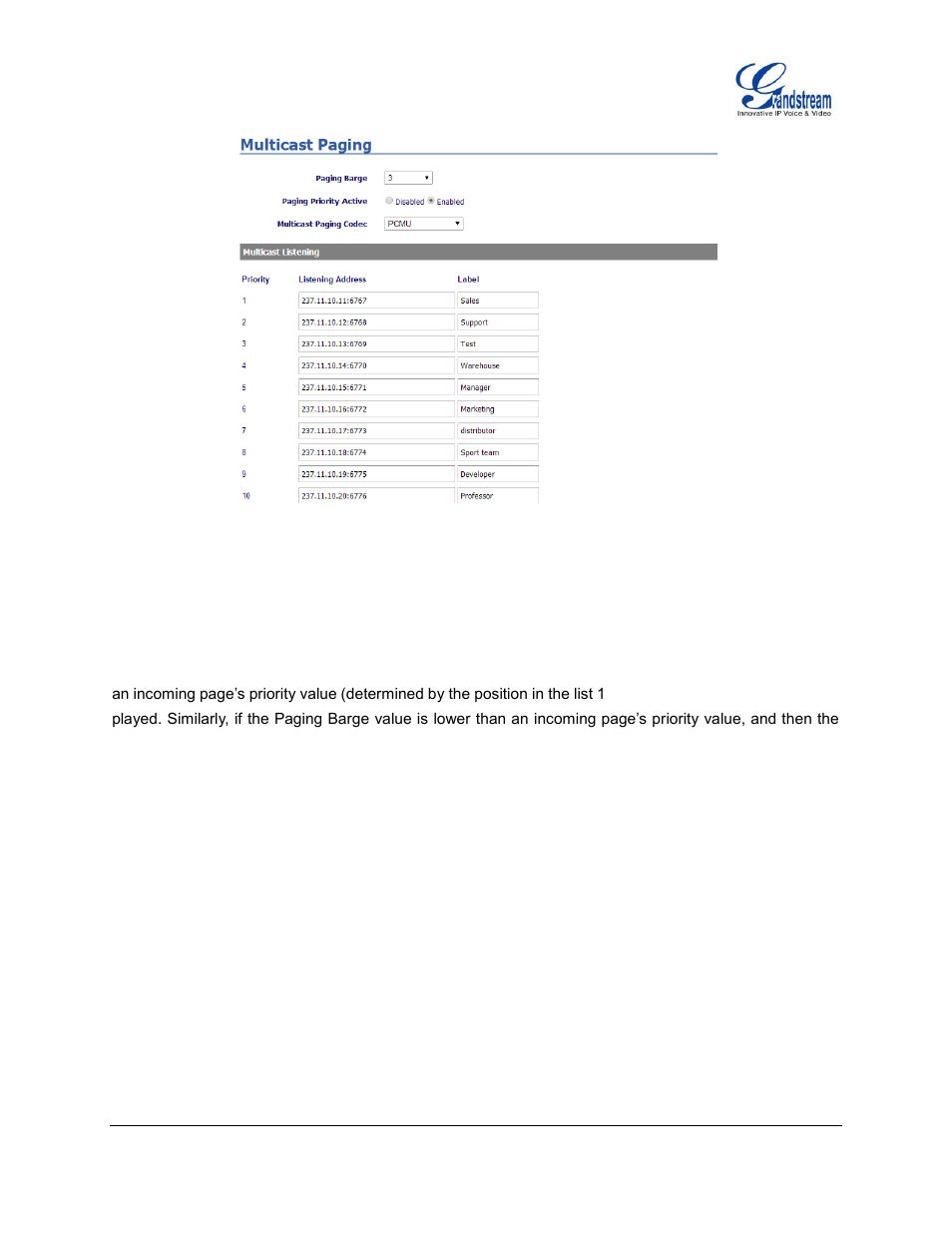 Figure 4: multicast paging | Grandstream GXP1100 User Manual User Manual | Page 47 / 55