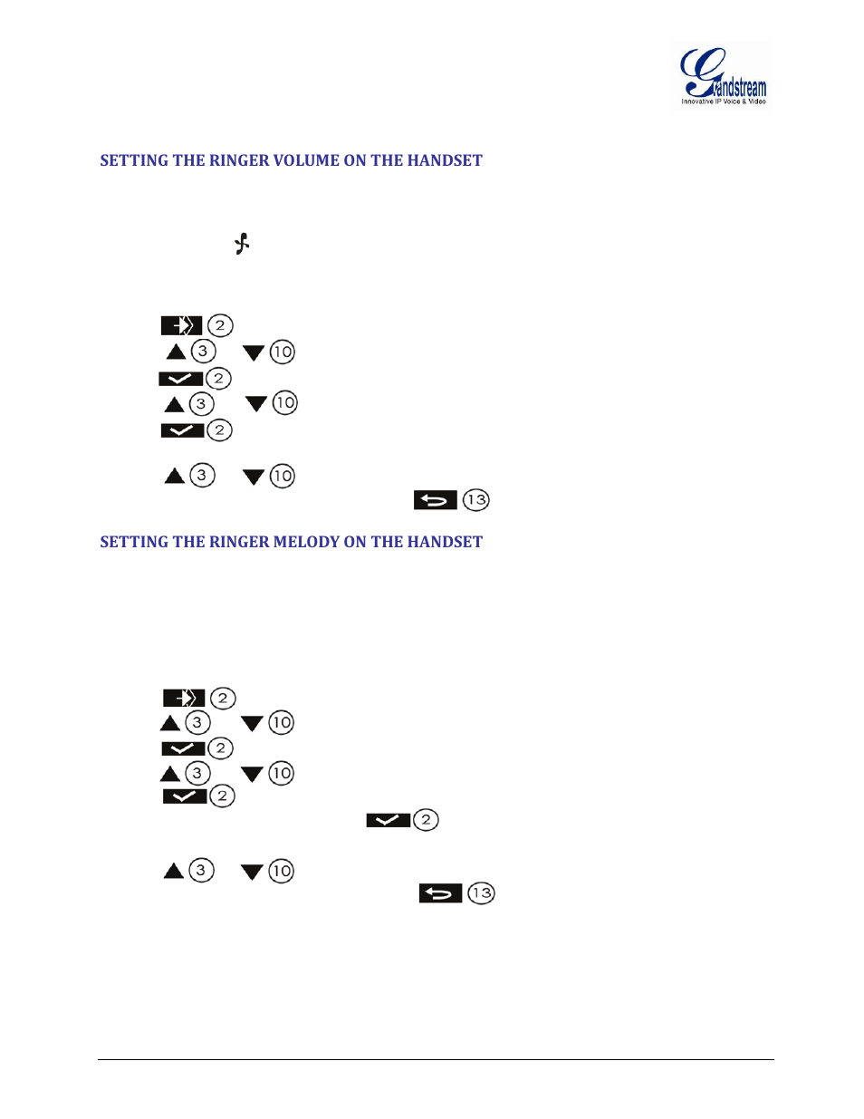 Setting the ringer volume on the handset, Setting the ringer melody on the handset, Etting the | Inger, Olume on the, Andset, Elody on the | Grandstream DP715 User Manual User Manual | Page 26 / 58