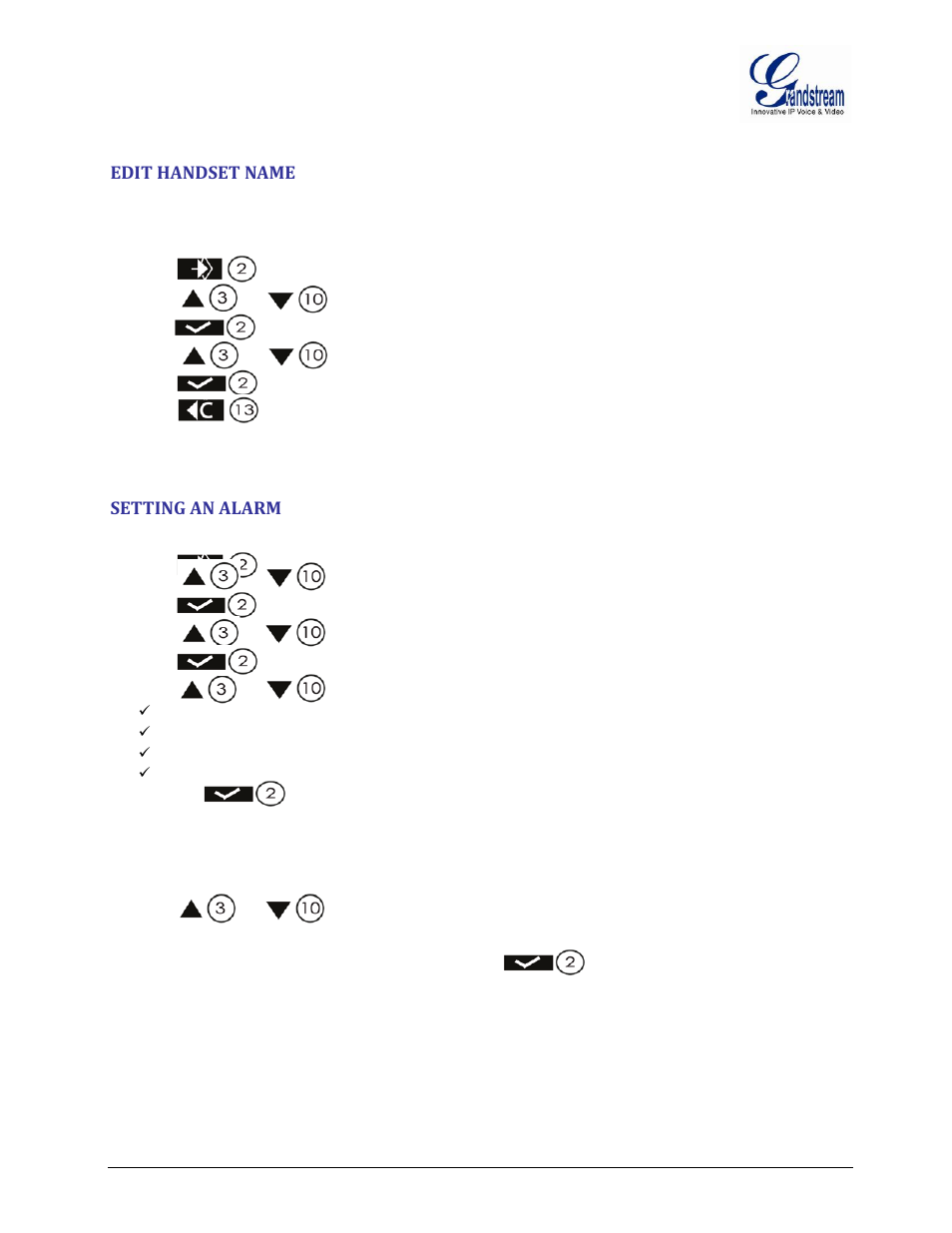 Edit handset name, Setting an alarm, Switching the alarm off | Andset, Etting an, Larm | Grandstream DP715 User Manual User Manual | Page 28 / 58