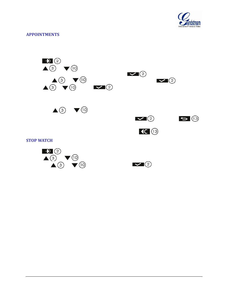 Appointments, Stop watch, Ppointments | Atch | Grandstream DP715 User Manual User Manual | Page 29 / 58