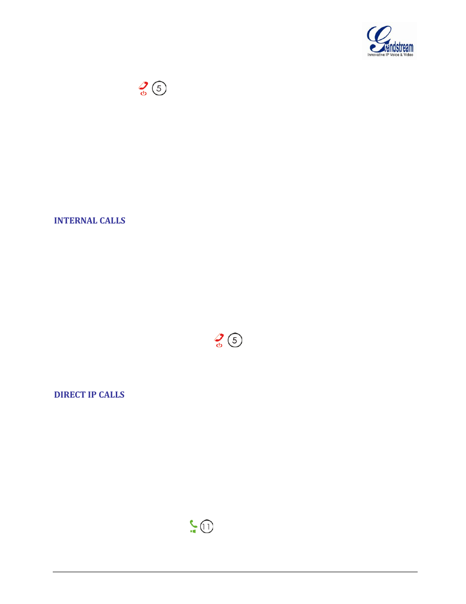 Internal calls, Direct ip calls, Internal | Calls, Direct | Grandstream DP715 User Manual User Manual | Page 34 / 58
