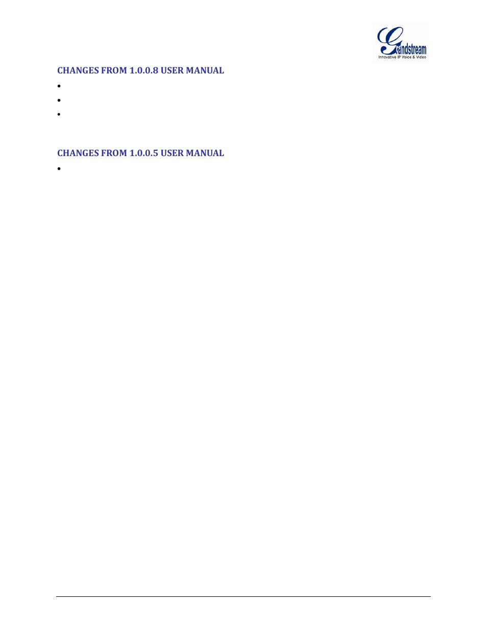 Changes from 1.0.0.8 user manual, Changes from 1.0.0.5 user manual, Hanges from | Anual | Grandstream DP715 User Manual User Manual | Page 8 / 58