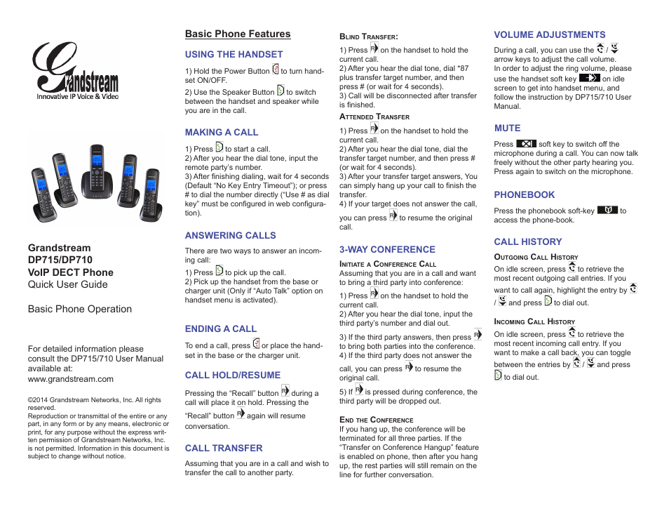 Grandstream DP715 Quick User Guides User Manual | 1 page