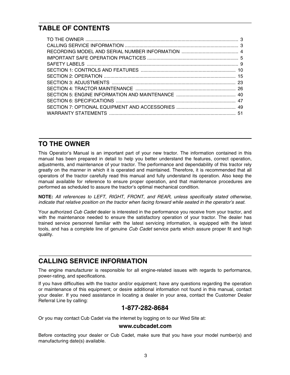 Cub Cadet 5254 User Manual | Page 3 / 52