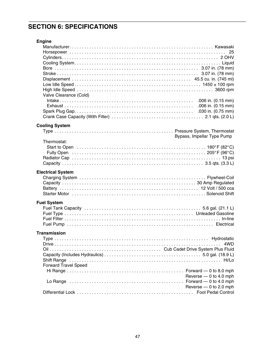 Cub Cadet 5254 User Manual | Page 47 / 52