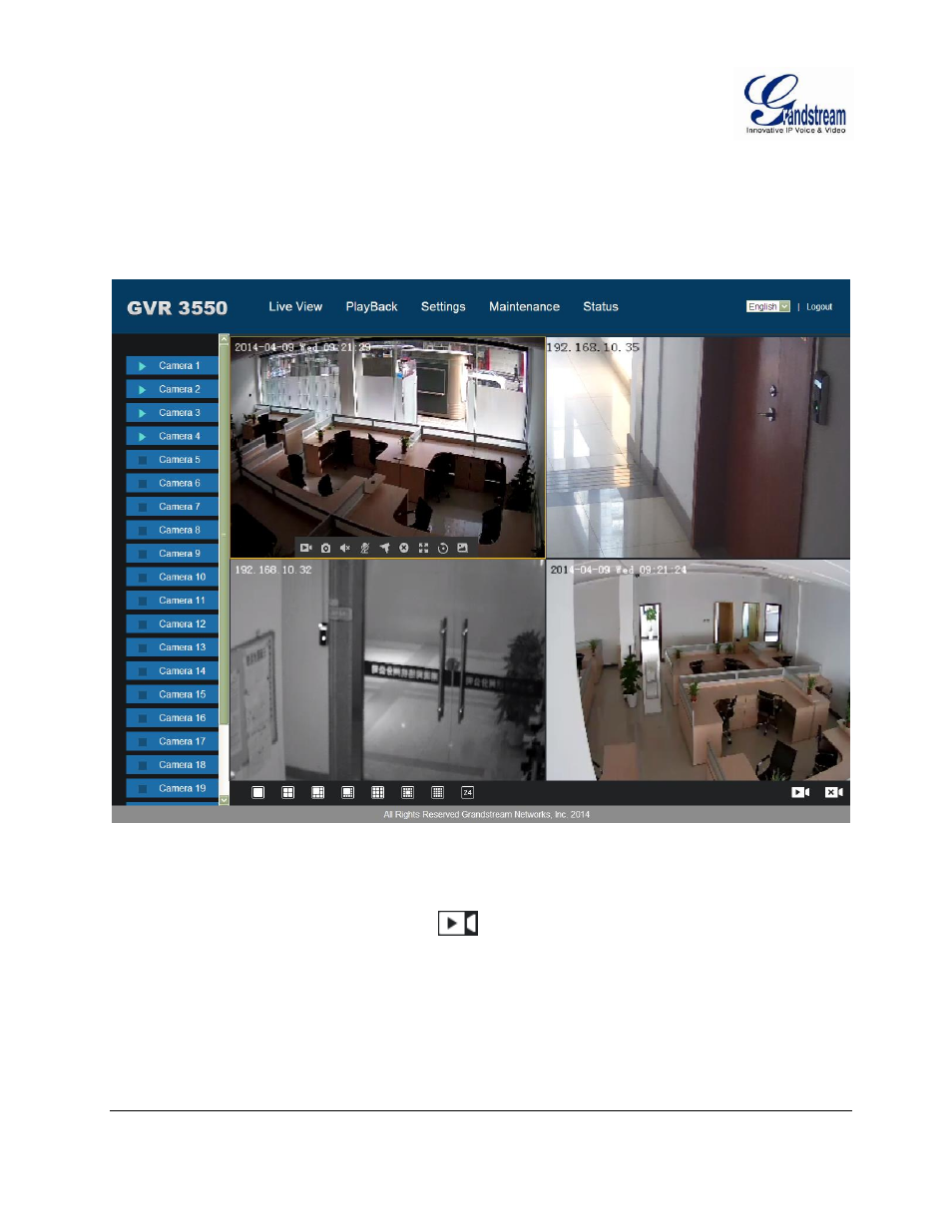 Live view, Live, View | Igure, Gvr3550, Time | Grandstream GVR3550 User Manual User Manual | Page 103 / 120