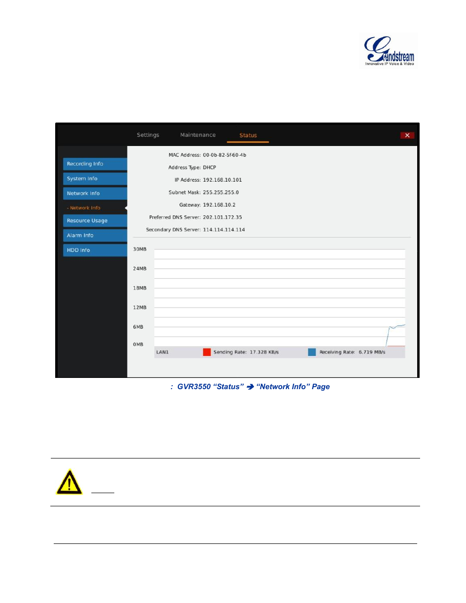 Netwokr connection, External usb device, Netwokr | Connection, External, Device, Igure, Gvr3550, Tatus, Etwork | Grandstream GVR3550 User Manual User Manual | Page 16 / 120