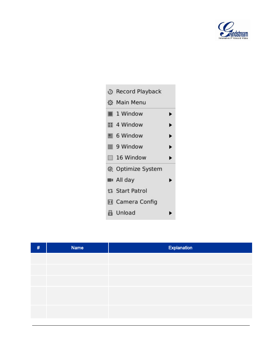 Right-click, Figure 21: gvr3550 right click mouse menu, Igure | Gvr3550, Ight, Lick, Ouse, Able, Arameter, Xplanation | Grandstream GVR3550 User Manual User Manual | Page 41 / 120