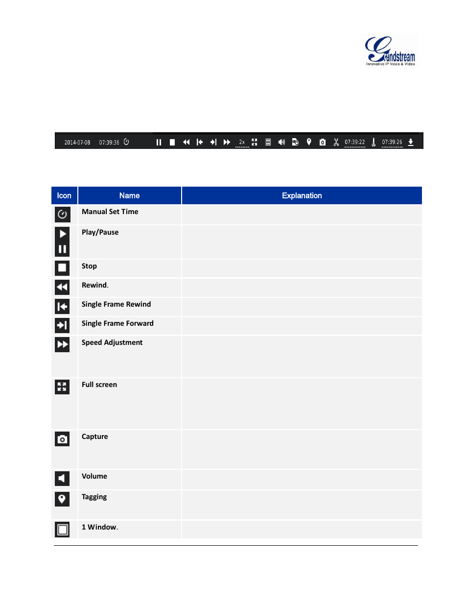 Record playback, Figure 27: gvr3550 record playback toolbar, Record | Playback, Igure, Gvr3550, Ecord, Layback, Oolbar, Able | Grandstream GVR3550 User Manual User Manual | Page 46 / 120