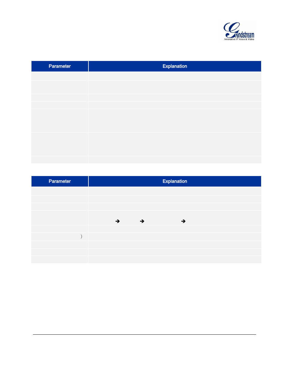 Able, Gvr3550, Amera | Vents, Ettomgs, Xplanation, Larm, Arameter | Grandstream GVR3550 User Manual User Manual | Page 54 / 120