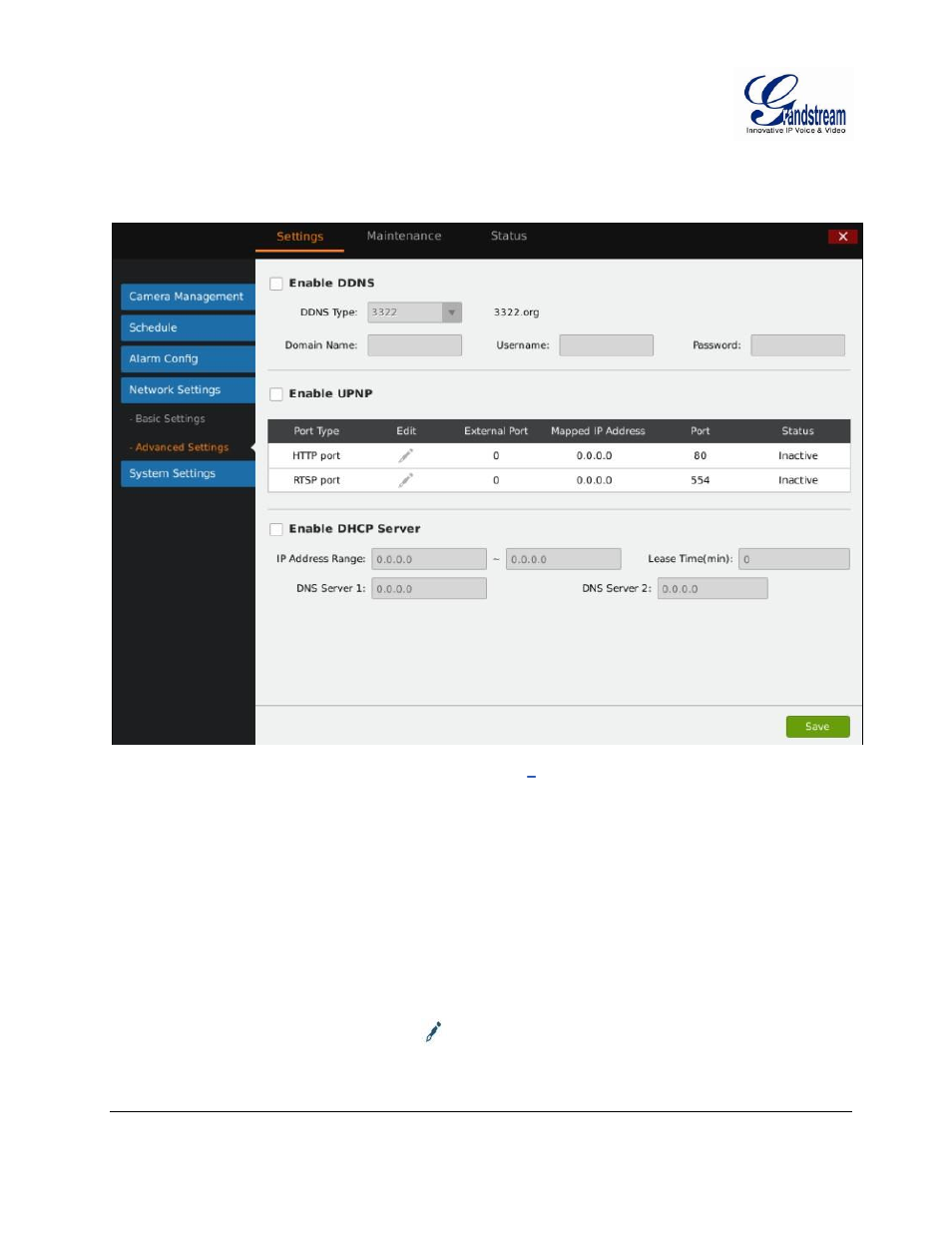Advanced settings, Enable ddns, Enable upnp | Advanced, Settings, Enable, Ddns, Igure, Gvr3550, Etwork | Grandstream GVR3550 User Manual User Manual | Page 68 / 120