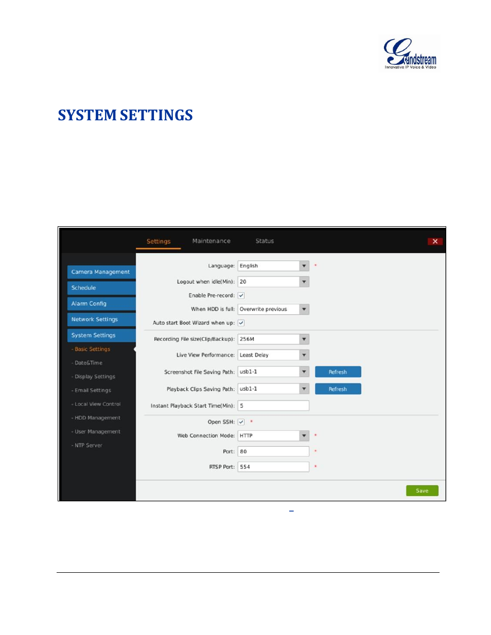 System settings, Basic settings, Basic | Settings, Igure, Gvr3550, Ystem, Ettings, Asic, System | Grandstream GVR3550 User Manual User Manual | Page 70 / 120