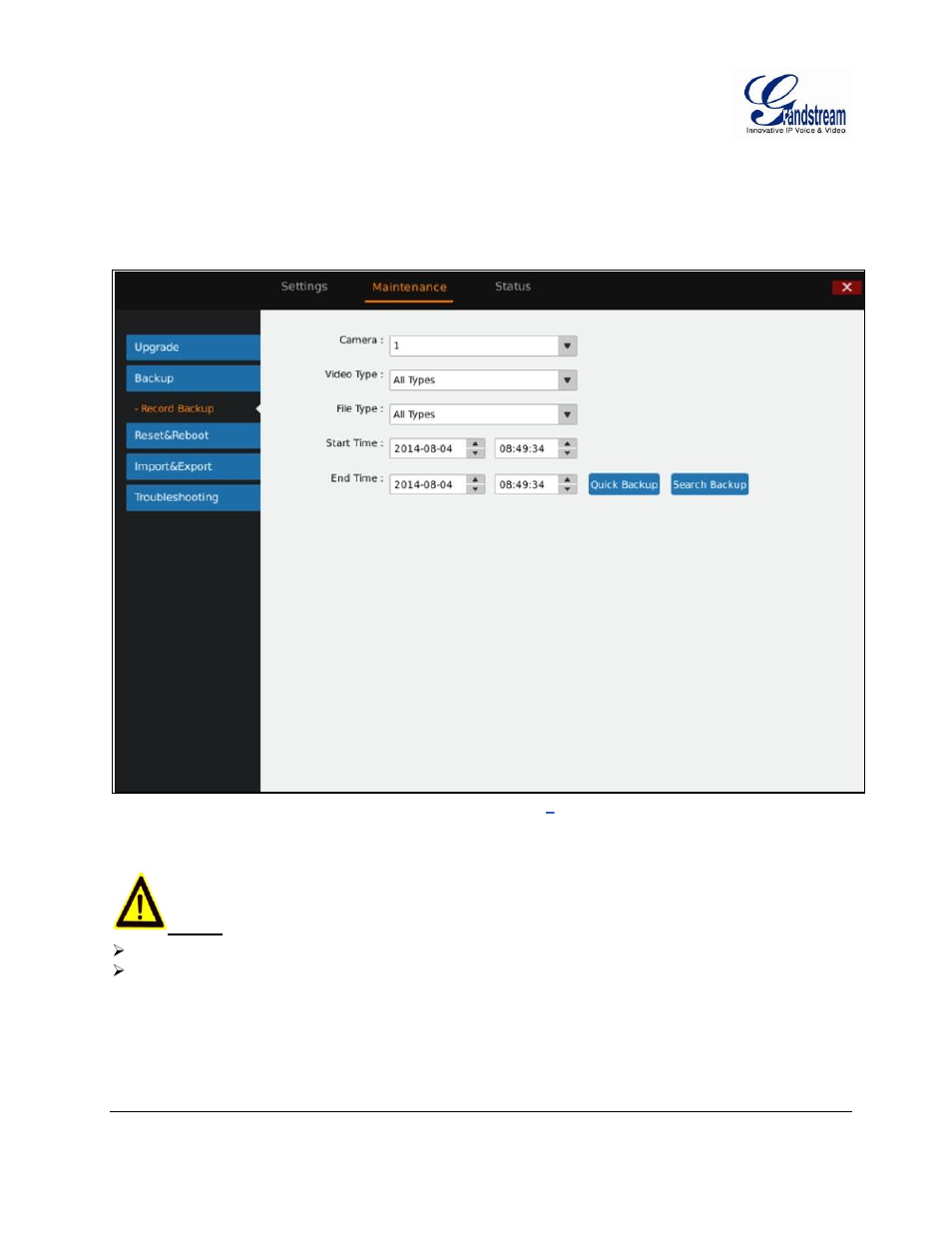 Backup, Igure, Gvr3550 | Ackup, Ecord | Grandstream GVR3550 User Manual User Manual | Page 85 / 120