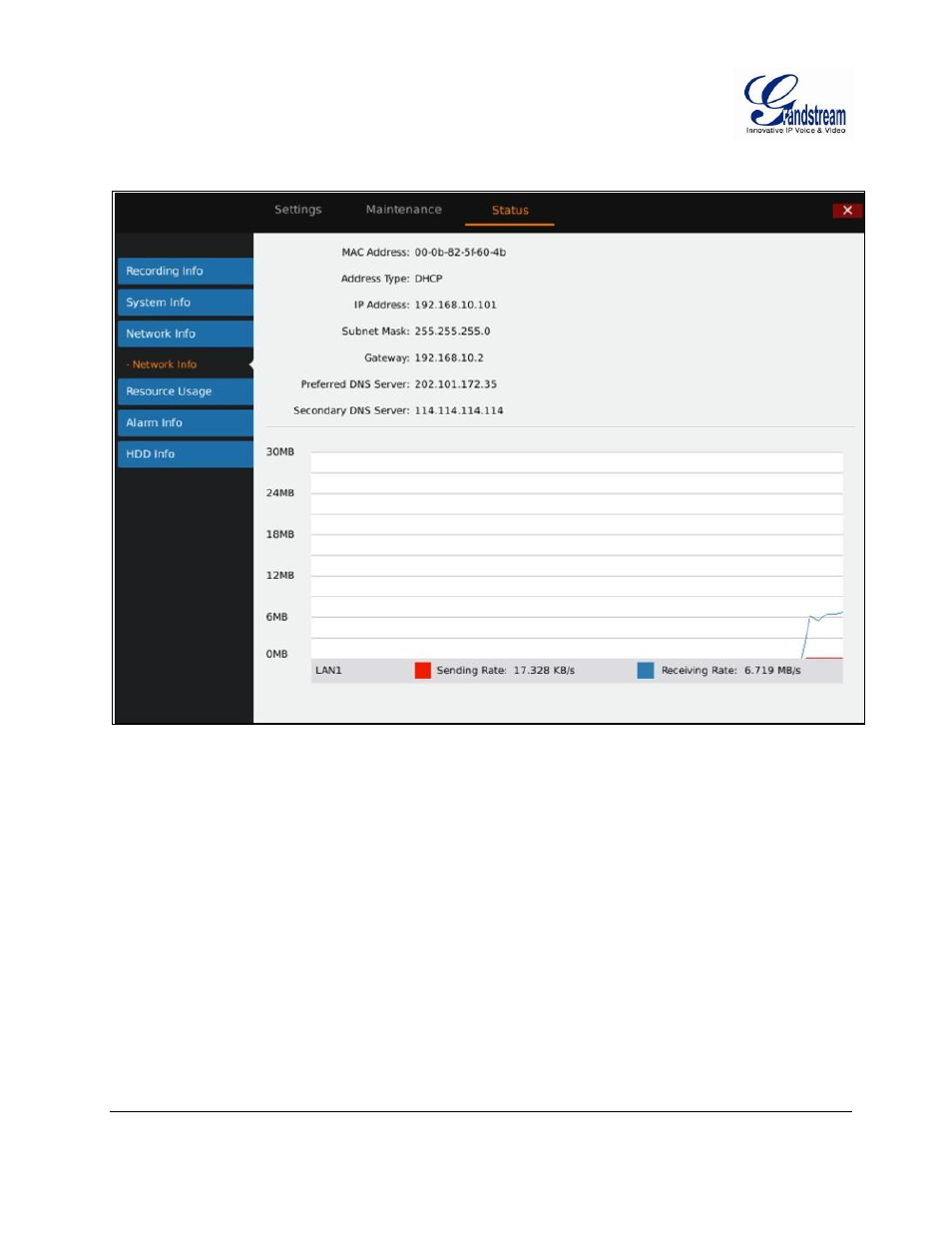 Network info, Network, Info | Igure, Gvr3550, Etwork | Grandstream GVR3550 User Manual User Manual | Page 97 / 120