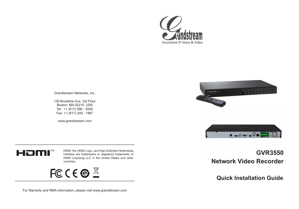 Grandstream GVR3550 Quick Installation Guide User Manual | 38 pages