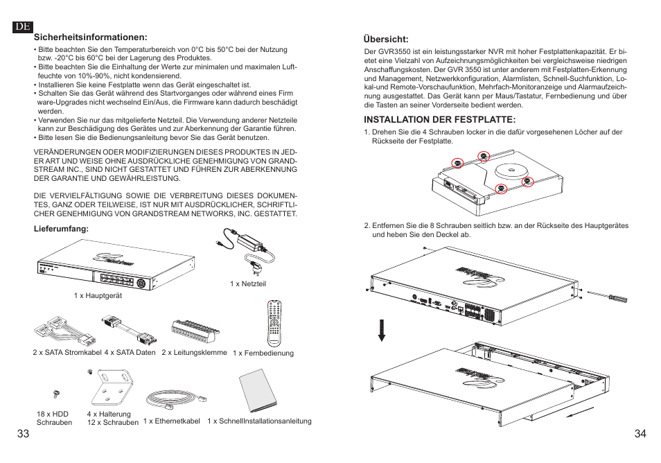 33 34 de | Grandstream GVR3550 Quick Installation Guide User Manual | Page 19 / 38