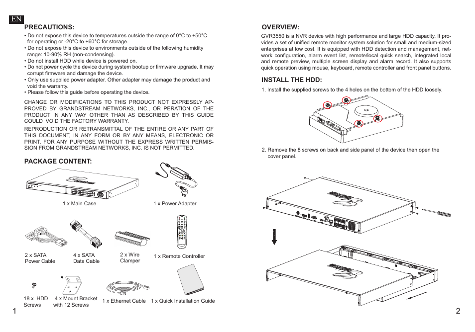 12 en | Grandstream GVR3550 Quick Installation Guide User Manual | Page 3 / 38