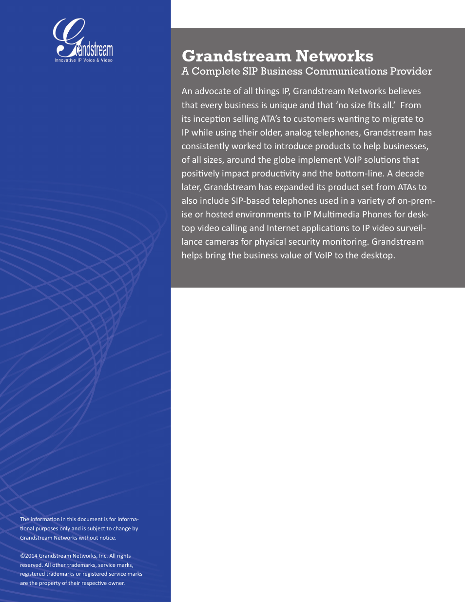 Grandstream networks | Grandstream Surveillance Buyer's Guide User Manual | Page 29 / 29
