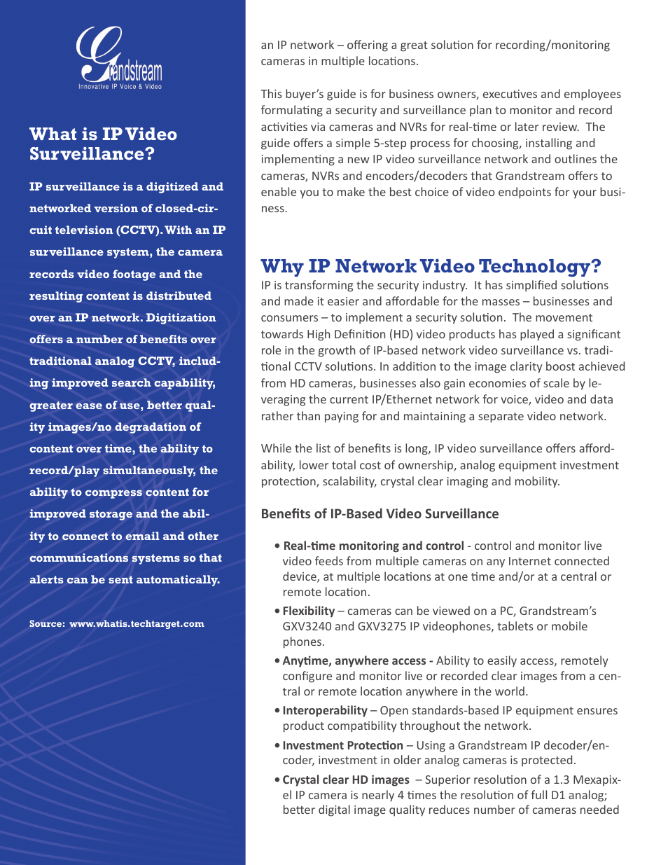 Why ip network video technology, What is ip video surveillance | Grandstream Surveillance Buyer's Guide User Manual | Page 4 / 29